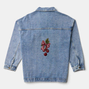 Süße Koketten-Kirschband-Rosa-Denimjacke Jeansjacke