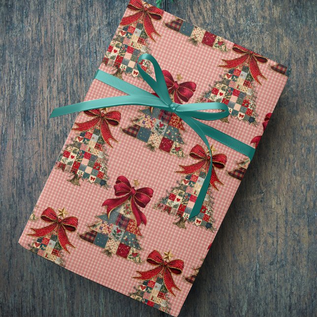 Süße Koketten-Patchwork-Weihnachtsbäume Gingham Geschenkpapier (Von Creator hochgeladen)