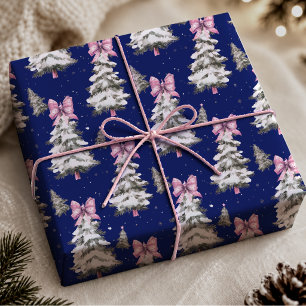 Süße Koketten Rosa Königlich Blaue Schleifen Weihn Geschenkpapier