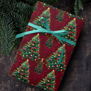 Süße Koketten-Weihnachtsbäume dunkelrot Geschenkpapier