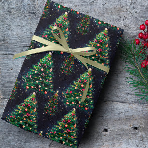 Süße Koketten-Weihnachtsbäume dunkle Navy Geschenkpapier