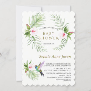 Süße Kolibri-Tropenblumen-Baby-Party Einladung
