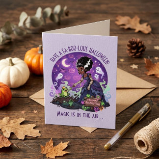 Süße Königliche Hexe & Frosch Halloween-Grußkarte Karte