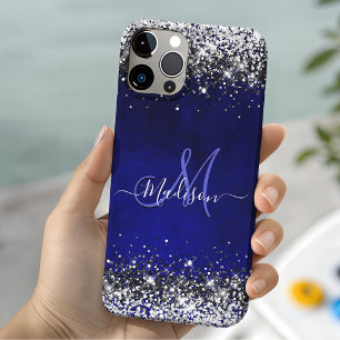 Süße königsblaue silberne falsche Glitter-Monogram iPhone 16 Pro Hülle