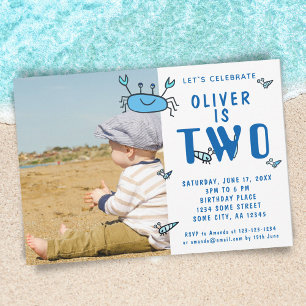 Süße Krabbe Meerestiere Muschel Junge Foto 2. Gebu Einladung