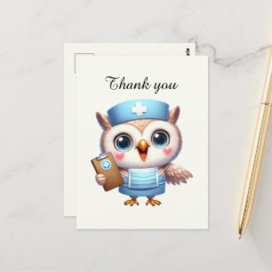 Süße Krankenschwester Danke-Eule Postkarte