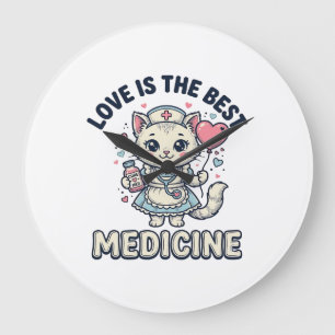 Süße Krankenschwester Katze Liebe ist die beste Me Große Wanduhr