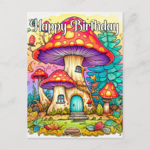 Süße kreative Illustration eines Pilzhauses Postkarte