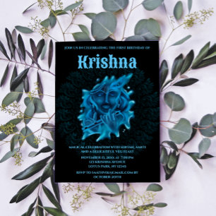 Süße Krishna-Karte zum Geburtstag - Krishna Kunst Einladung