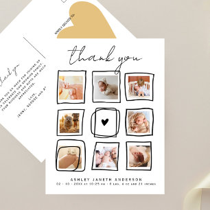 Süße Kritzeleien Mehrfach-Foto Danke Baby Shower Postkarte