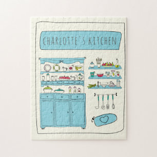 Süße Küchenillustration Blau Personalisierter Name