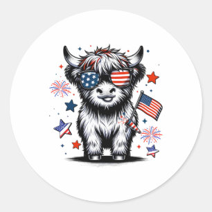 Süße Kuh 4. Juli USA-Flagge Patriotische Kuh Farme Runder Aufkleber