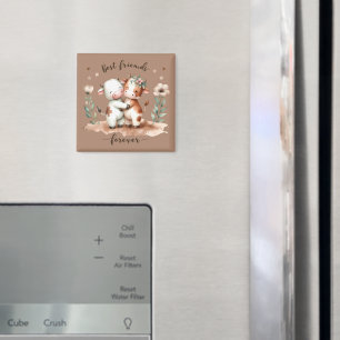 Süße Kuh beste Freundinnen Umarmen Blumenkunst Magnet