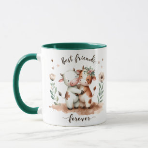 Süße Kuh beste Freundinnen Umarmen Blumenkunst Tasse