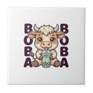 Süße Kuh Boba Tee Vintage Gravur T-Shirt Design Fliese