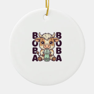 Süße Kuh Boba Tee Vintage Gravur T-Shirt Design Keramik Ornament