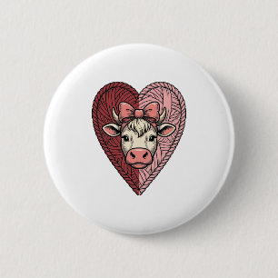 Süße Kuh Herz Garn Vintage Gravur Design_1 Button