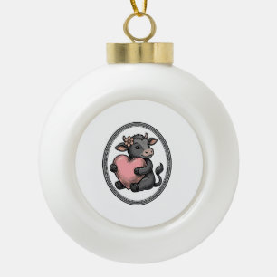 Süße Kuh Herz Vintage Gravur Farm Shirt Keramik Kugel-Ornament