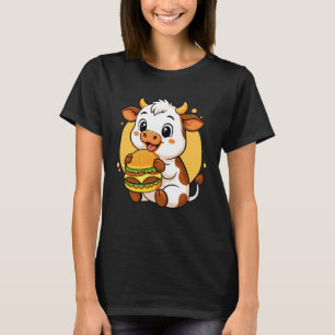 Süße Kuh isst Burger Lustiges Kawaii Tier Essen Lo T-Shirt