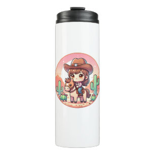 Süße Kuh Mädchen Pferd Reiten Cowgirl Sonnenunterg Thermosbecher