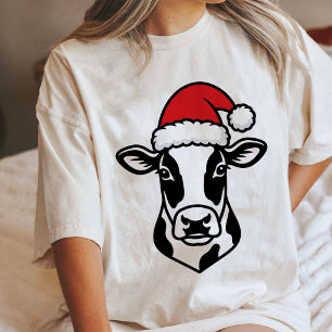 Süße Kuh mit Weihnachtsmannmütze Feiertag Tri-Blend Shirt