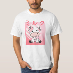 Süße Kuh Retro Japanischer Erdbeermilchshake T-Shirt