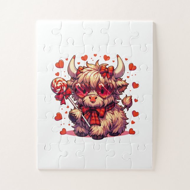 Süße Kuh Rote Herzen Puzzles  (Vertikal)