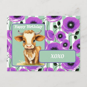 Süße Kuh und Mohnblumen XOXO Alles Gute zum Geburt Postkarte