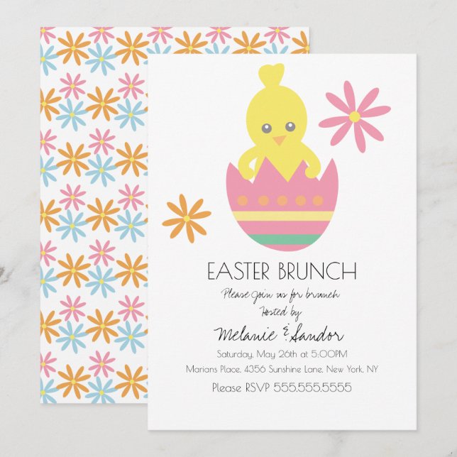 Süße Küken Ostern Eier Abendessen Brunch Einladung (Vorne/Hinten)