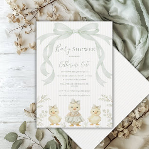 Süße Küken Sagegrünes Band Vintage-Baby-Party Einladung