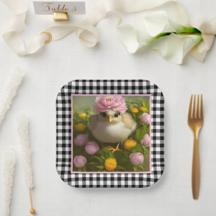 Süße Küken und Blumen Frühling Pappteller
