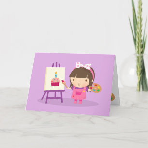 Süße Künstlerin Mädchen malt Happy Birthday Karte