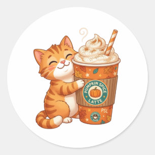 Süße Kürbisgewürz-Latte-Katzen-Cozy-Herbst-Hallowe Runder Aufkleber