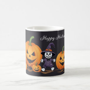 Süße Kürbisse und kleiner Vogelscheuchen Halloween Kaffeetasse