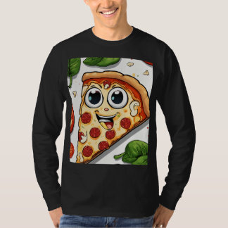 Süße lächelnde Cartoon-Pizzaecke mit glücklichem G T-Shirt
