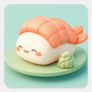 Süße lächelnde Garnelen Sushi und Wasabi Quadratischer Aufkleber
