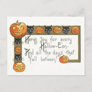 Süße lächelnde Jack O Lantern-Schwarze Katze Postkarte