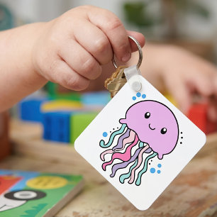 Süße lächelnde Kawaii-Babyqualle mit Blasen Schlüsselanhänger