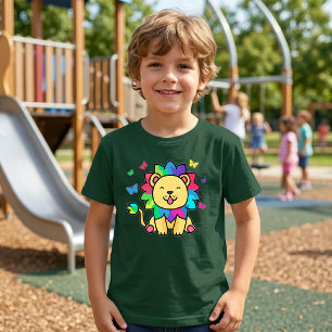 Süße lächelnde Kawaii-Löwe mit Schmetterlingen Car T-Shirt