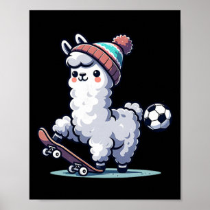 Süße Lama auf Skateboard mit Soccer Byll Beanie  Poster