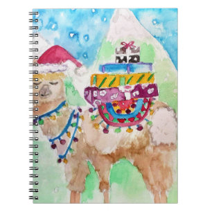 Süße Lama Frohe Weihnachten Aquarellkunst Notizblock