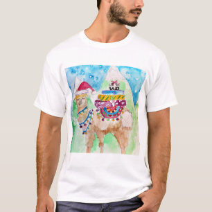 Süße Lama Frohe Weihnachten Aquarellkunst T-Shirt
