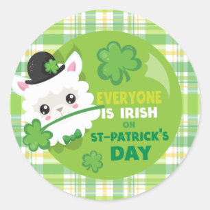 Süße Lama-Karo St. Patrick's Day Runder Aufkleber