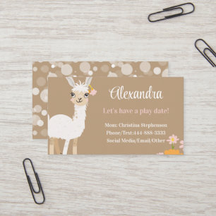 Süße Lama-Kinder-Kinder-Tier-Anruf-Spiel-Datum Visitenkarte