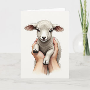 Süße Lämmer in Händen Tierische Osterkarte Karte