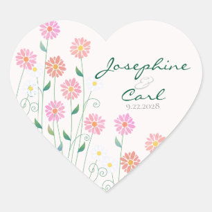 Süße Landdaisies Minimalistische Hochzeit Herz-Aufkleber