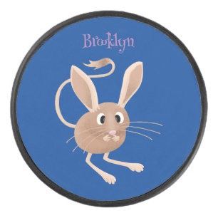 Süße Langohren-Springmaus Cartoon-Illustration Eishockey Puck