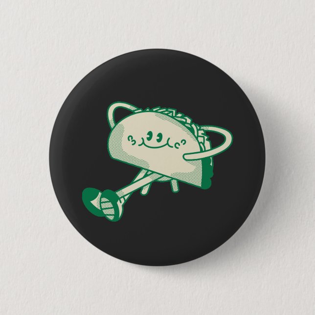 Süße laufende grüne Taco-Maskottchenfigur Button (Vorderseite)
