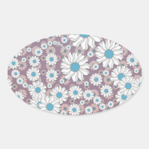 Süße Lavendel Weiße Blaue Fantasy Gänseblümchen Ovaler Aufkleber