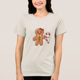 Süße Lebkuchen-Girl mit gebrochenem Zuckerstangen- Tri-Blend Shirt